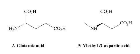Chemical structures of L-glutamic acid and NMDA