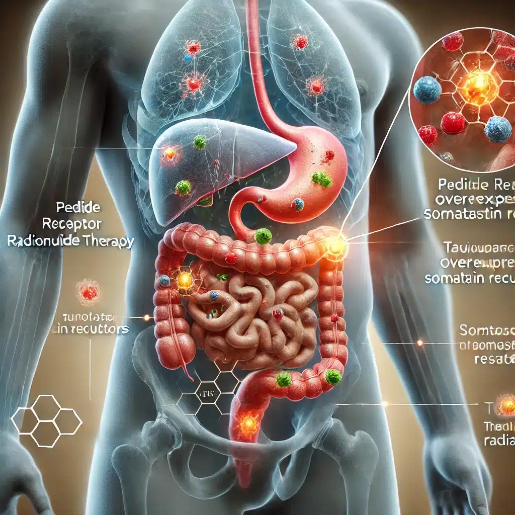 PRRT targets tumours, delivering radiation while sparing surrounding healthy tissues