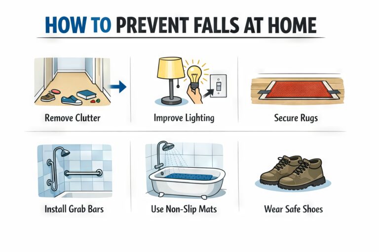 Regular exercise, safe homes, proper footwear, and medical guidance